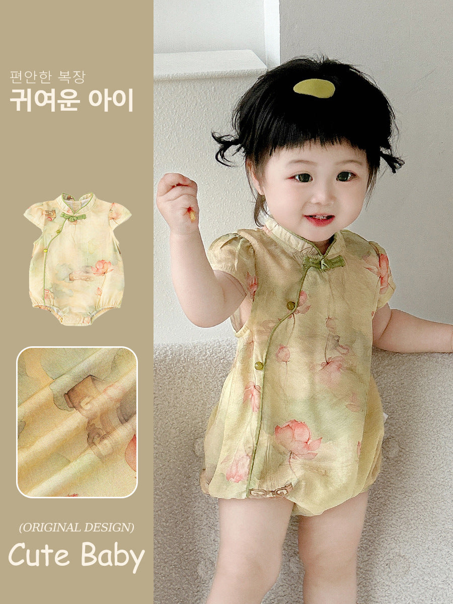 Cheongsam Jumpsuit Chinese Style Knot Button Bag Fart Clothes Triangle Jumpsuit, Climbing Suit