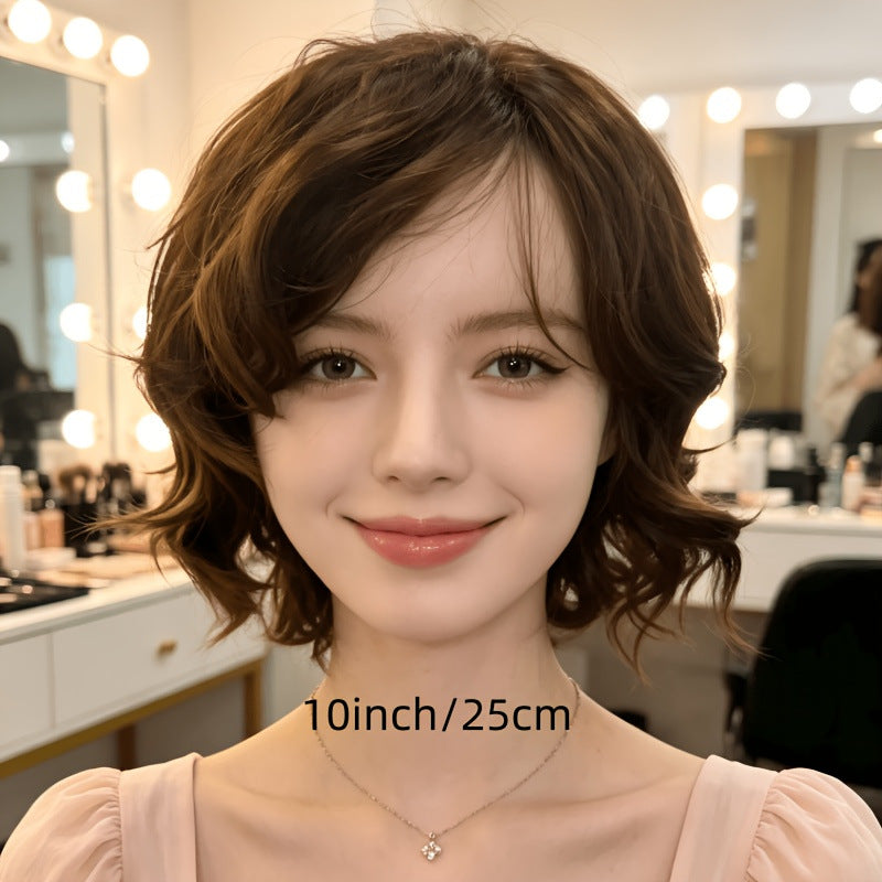 Female Rose Net Partial Gradient Platinum Fashion Wig Short Curly Hair
