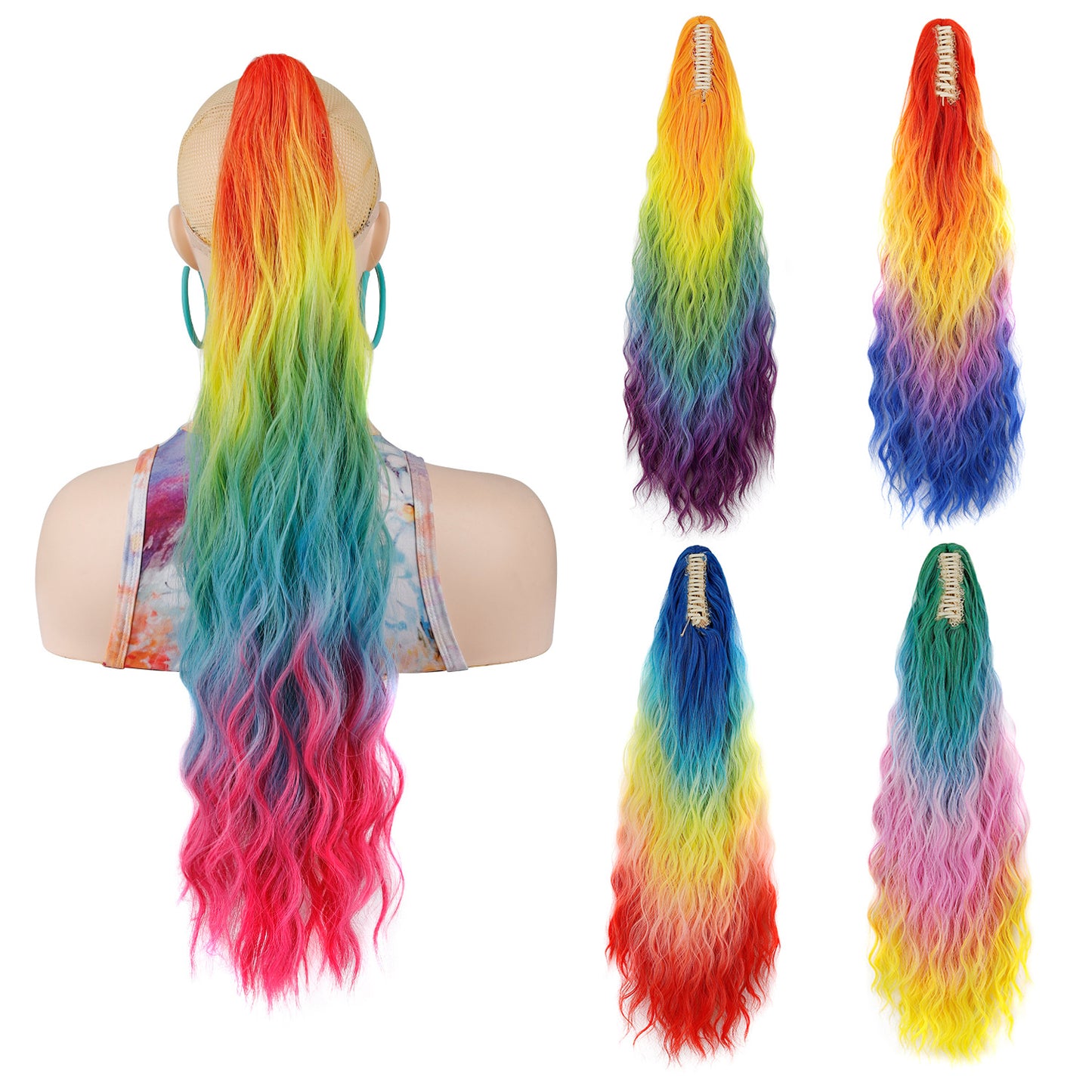 Women's Grip Curly Hair Chemical Fiber Medium Long Wig Ponytail