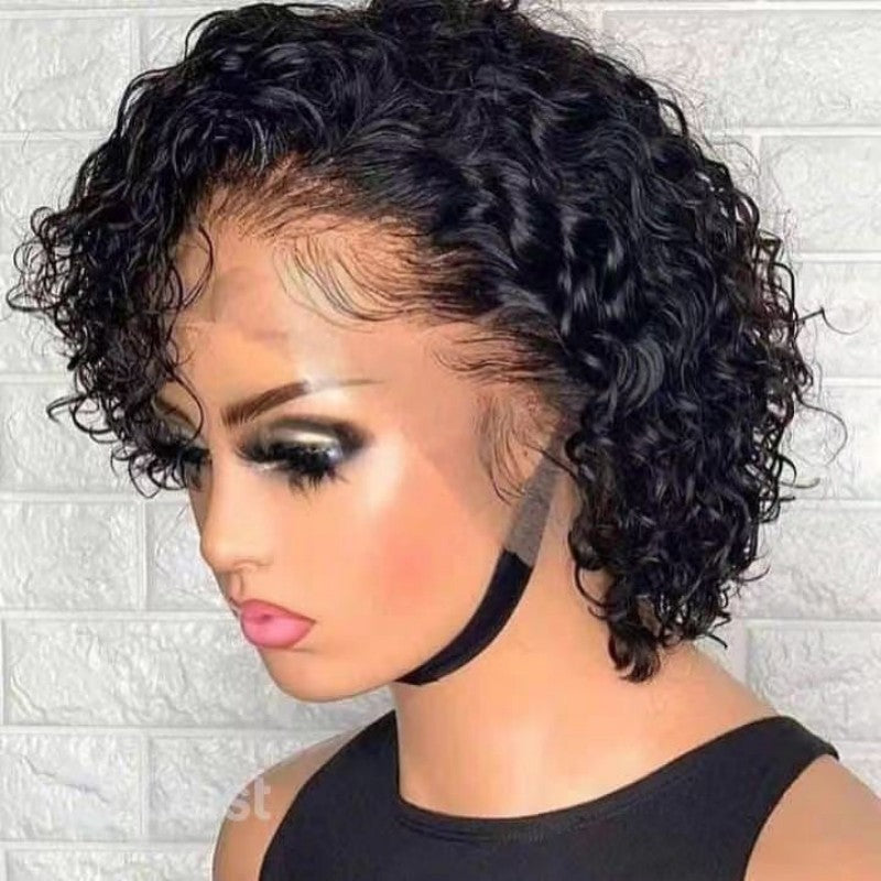 Pixie Curly With Lace Brazilian Natural Real Hair Wig