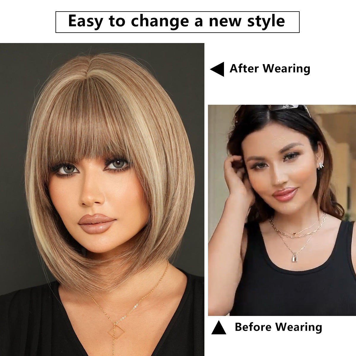 Women's Bangs Tea Brown Dyed Beige Fashion Headgear Inner Wig Short Straight Hair