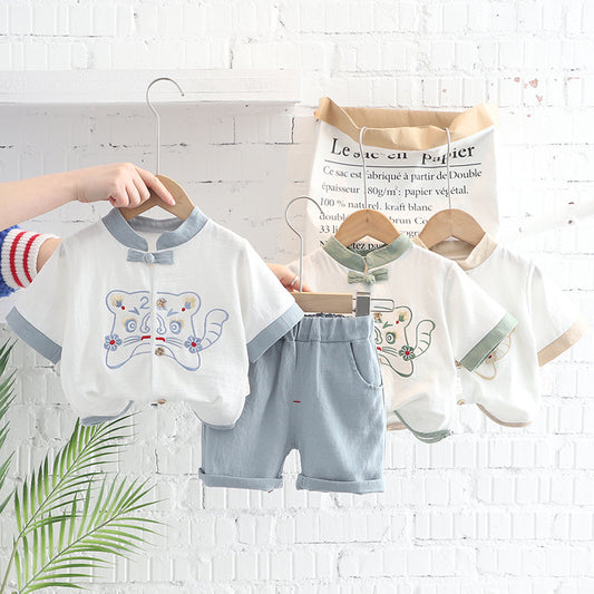 Children's Han Costume Cotton Linen Short Ethnic Clothes National Fashion Tiger Children's Suit
