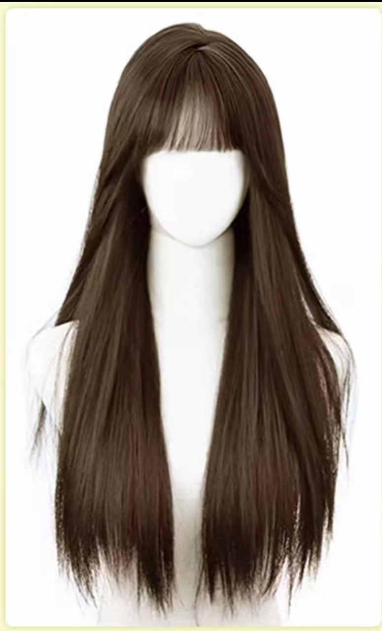Mid-length Hair Natural Simulation People Full Long Straight Wig