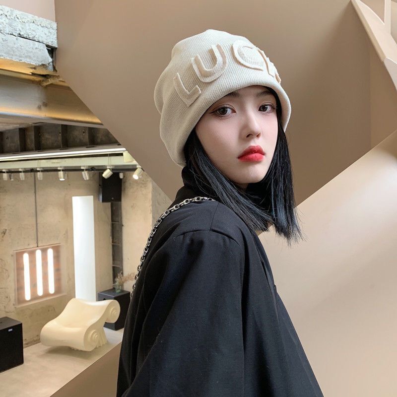 Women's One-piece Shoulder Fashion Alphabet Knitting Pile Wig Short Straight Hair