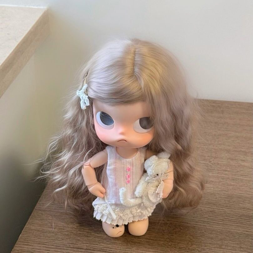 Ga Zi Doll Points Water Corrugated Milk Tea Brown Head Cos Wig