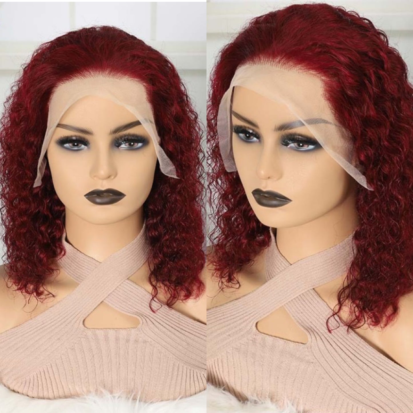 Front Lace Burgundy Chemical Fiber Fashion Natural Wig Short Curly Hair