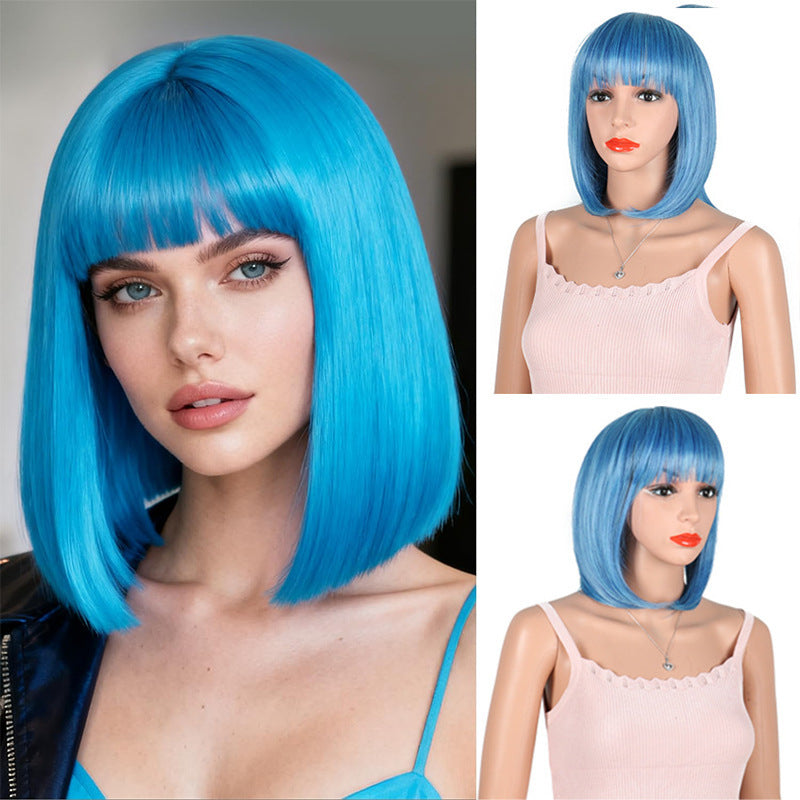 Curl Chemical Fiber Color Wave Cover Wig Short Straight Hair
