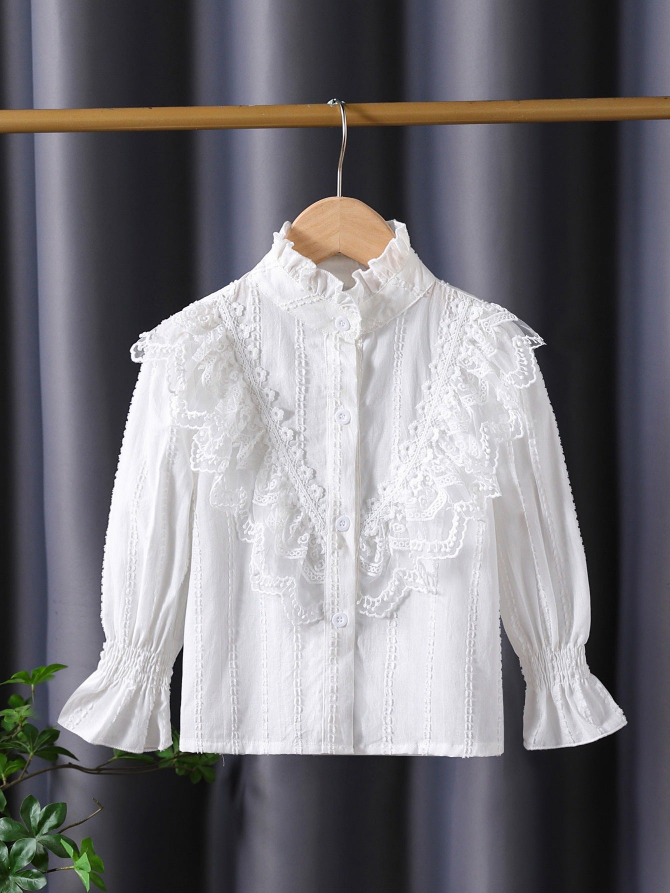 Children's Long-sleeved Fashionable Cotton Lace Stand Collar Princess Children's Shirt