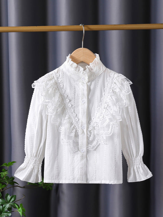 Children's Long-sleeved Fashionable Cotton Lace Stand Collar Princess Children's Shirt