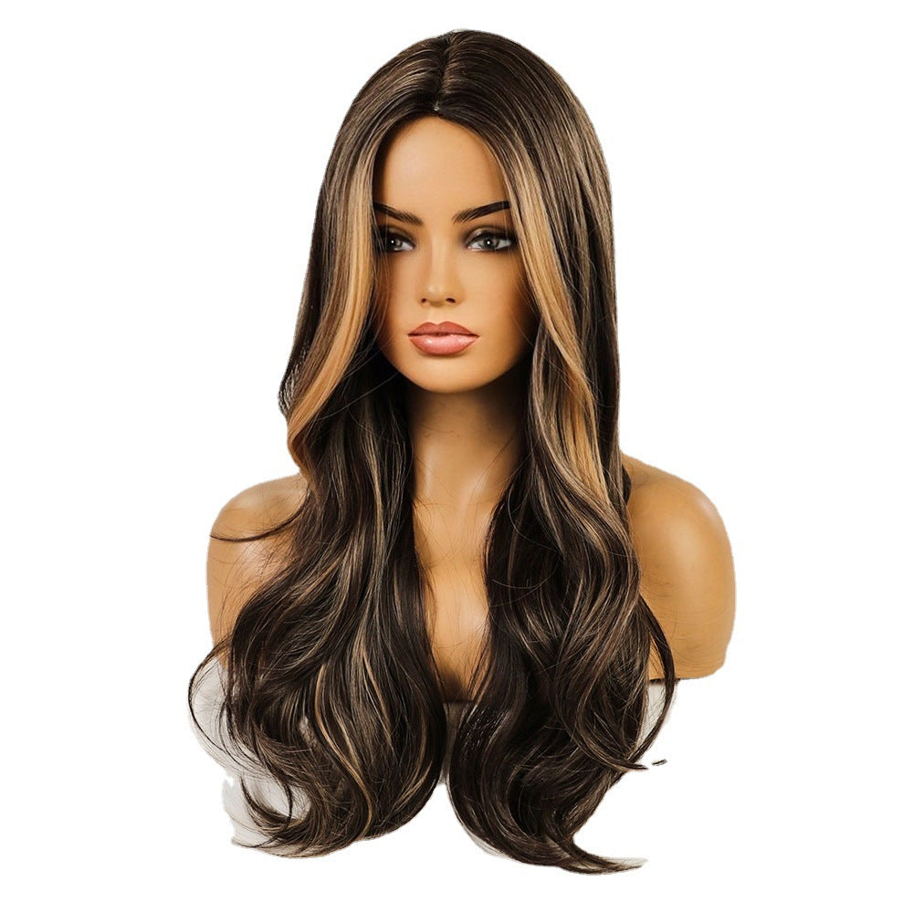 Women's Head Cover Medium Points Highlight Wave Curly Hair Wig Long Curls