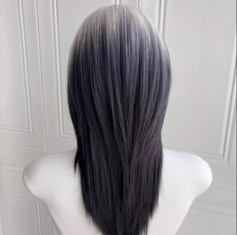 Women's & Men's Wolf Tail Hair Anchovy Head Gradient Dyed Warrior Half Long Straight Wig