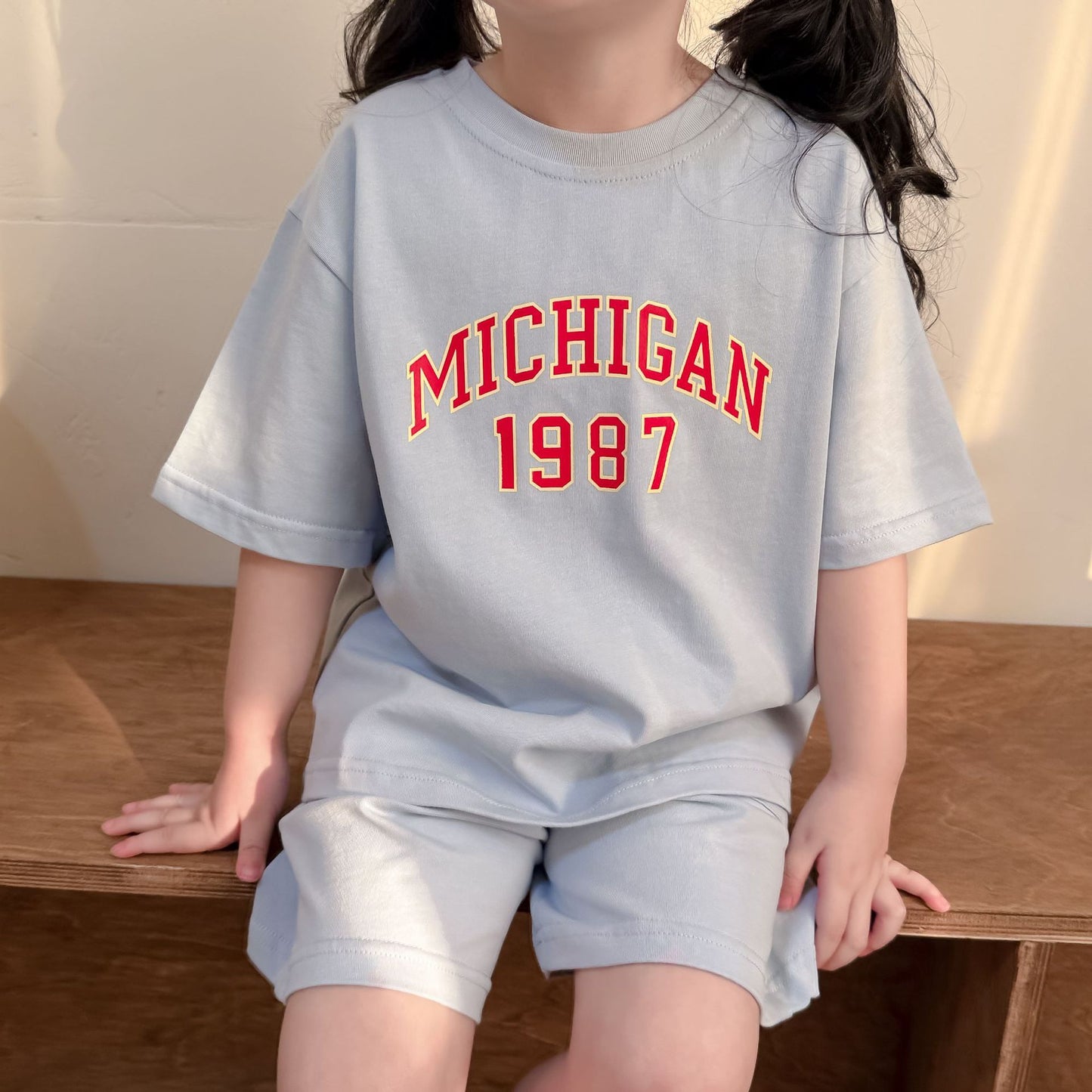 Korean Cute Printed Knitted Short-sleeved Shorts Suit Cotton Casual Children's T-shirt
