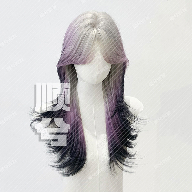 Daily Middle Points Color Mixing Temperament Long Straight Wig