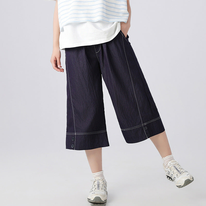 Junior High School Summer Thin Denim Cropped Medium Big Large Children's Pants