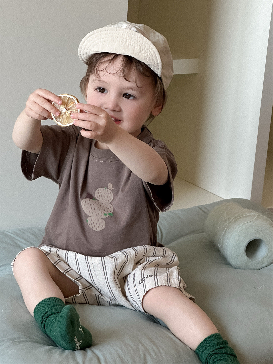 Children's Short-sleeved T-shirt Thin Clothing Korean Style Striped Children's Suit