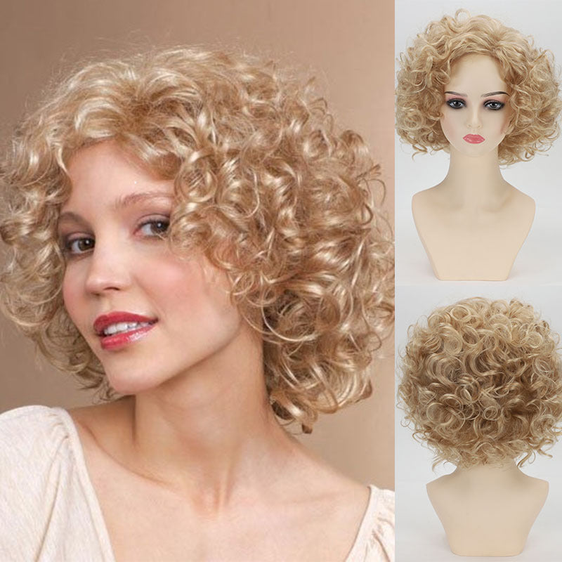 Fashion Elegant Golden Small Synthetic Wigs Wig Short Curly Hair