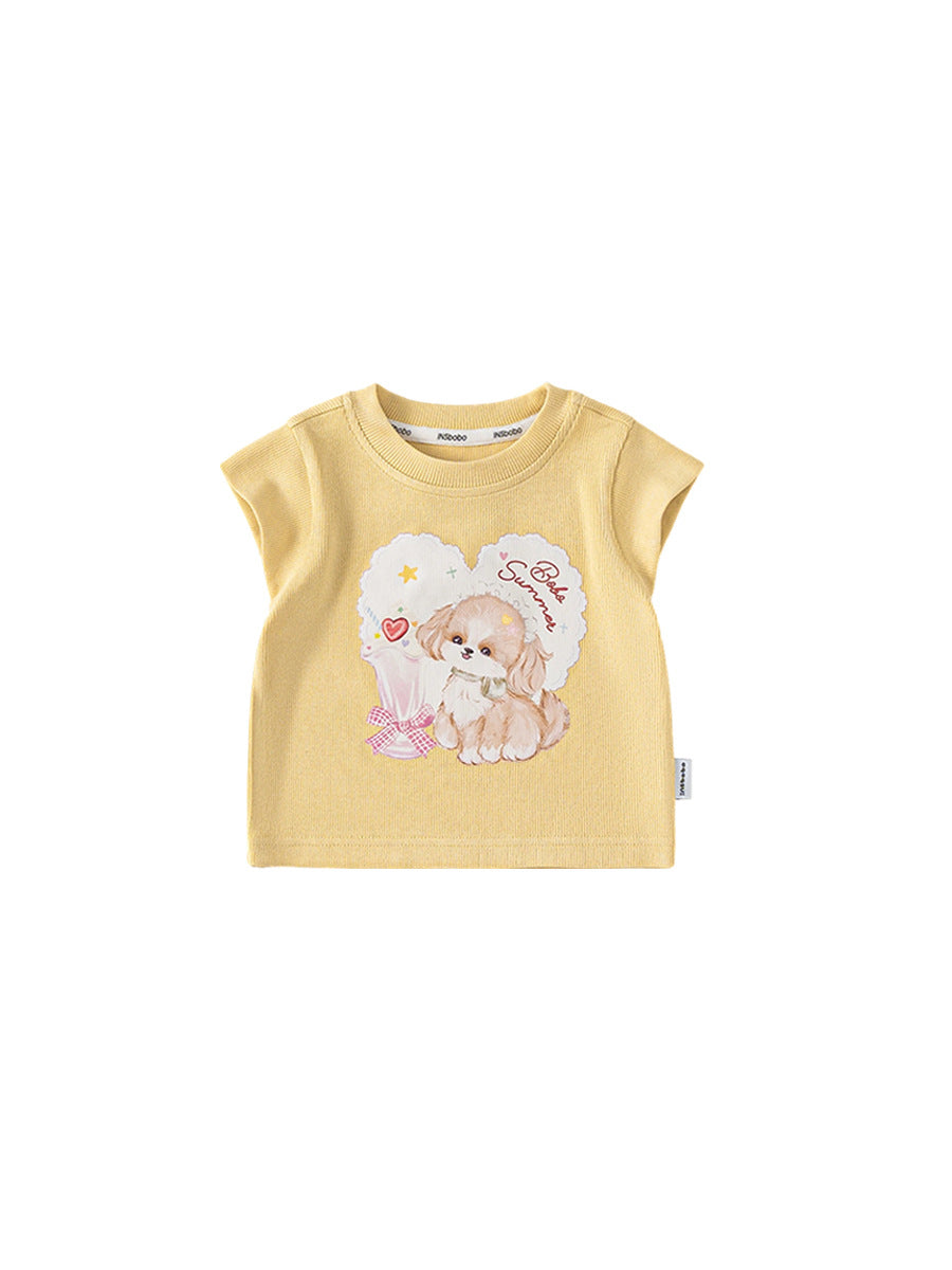 Children's Woven Clothing Tops Summer Puppy Printed Flying Children's T-shirt