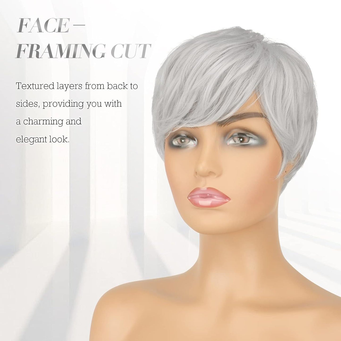 Women's Fashion Synthetic Wigs Gray White Split Wig Short Straight Hair