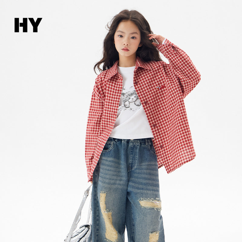 Women's & Children's Autumn Korean Style Outer Wear Long Children's Shirt