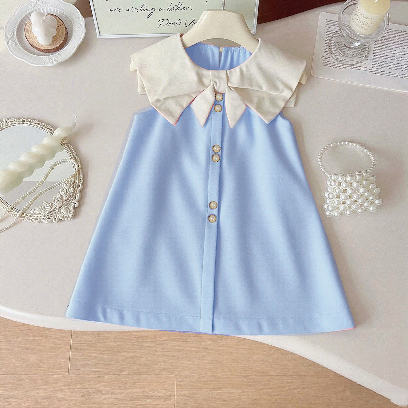 Children's Summer Sleeveless Bow Lapel Korean Princess Style Children's Dress