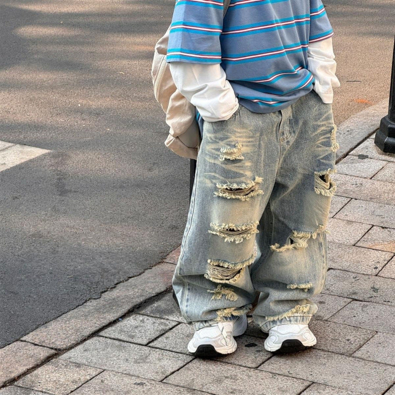 Children's American High Street Ripped Jeans Fashionable Children's Pants