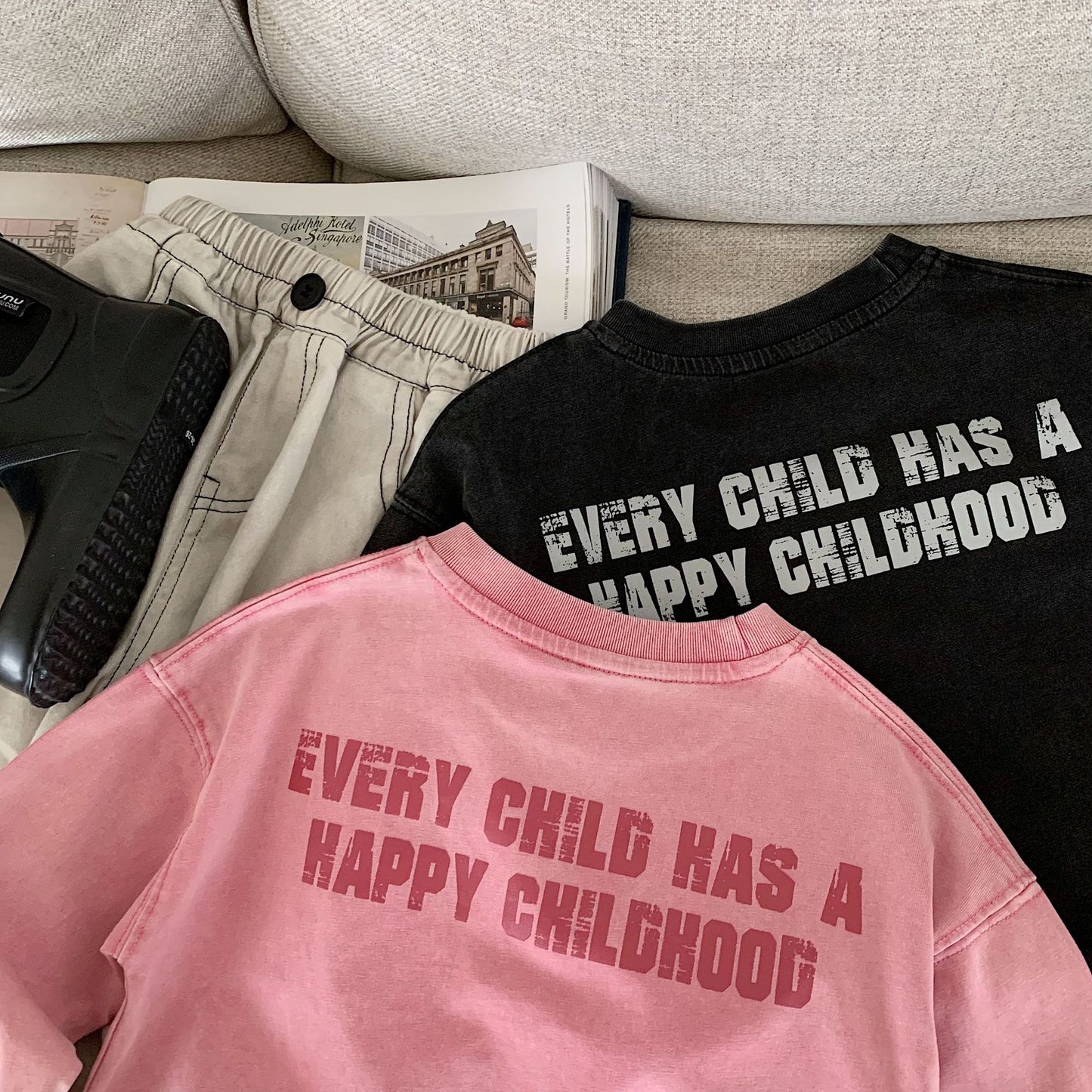 Sleeve Spring Korean Style Boys Letters Western Pullover Top Children's T-shirt