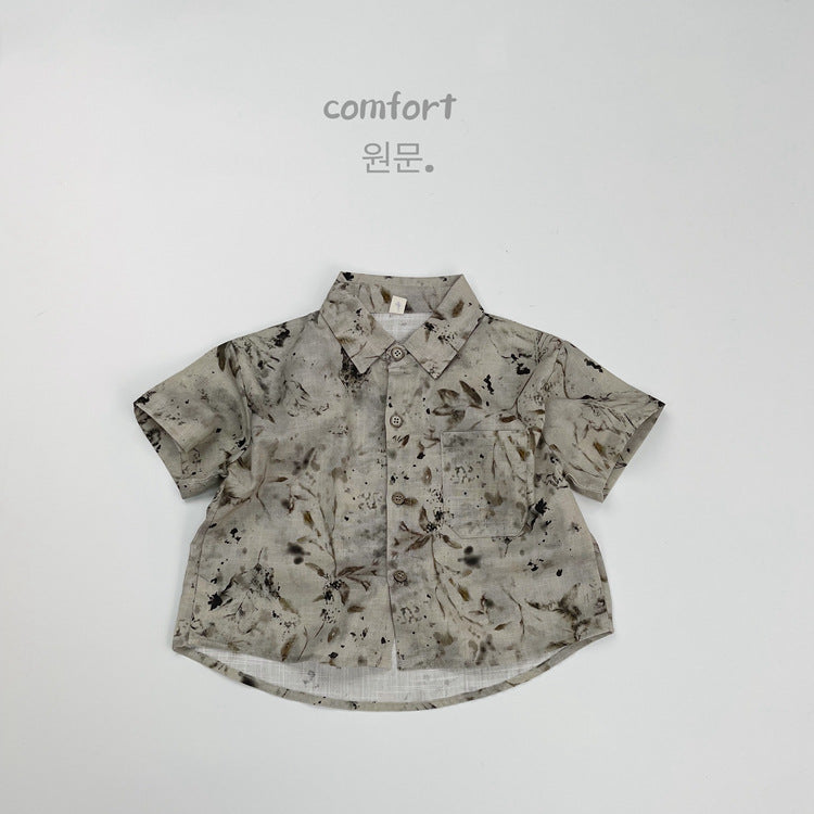 Children's Ink Painting Summer Clothing Boy Fashionable Short Children's Shirt