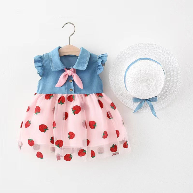 Children's Clothing Summer Denim Mesh Stitching Princess Children's Dress