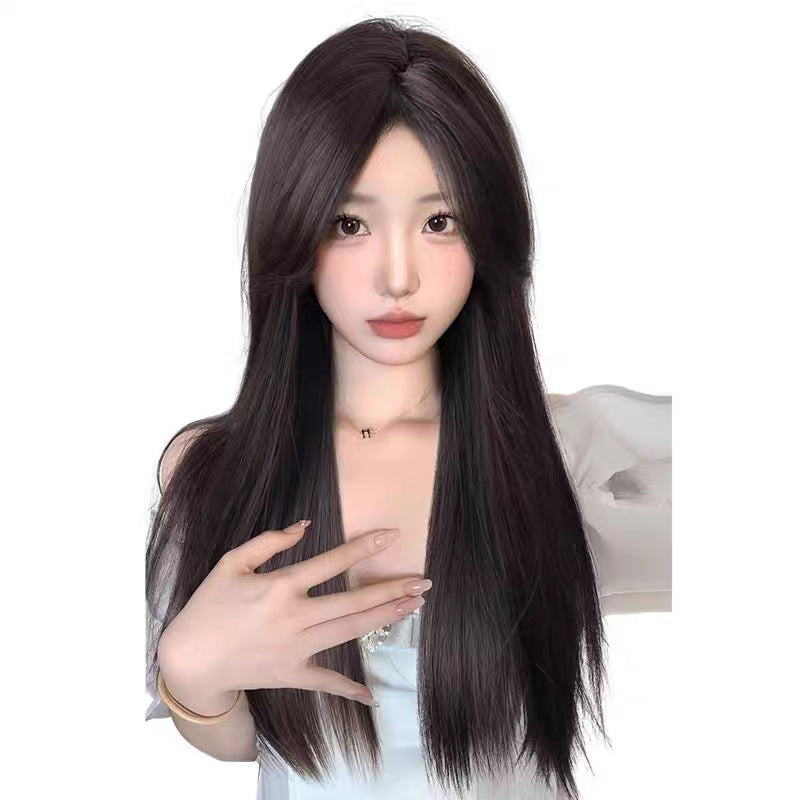 Women's Mid-length Hair Fashionable Natural Realistic Human Long Straight Wig