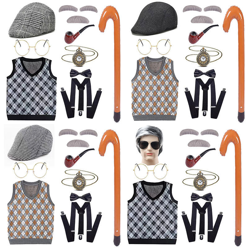 Children's Grandpa Vest Clothing School Day Old Beard Cos Wig