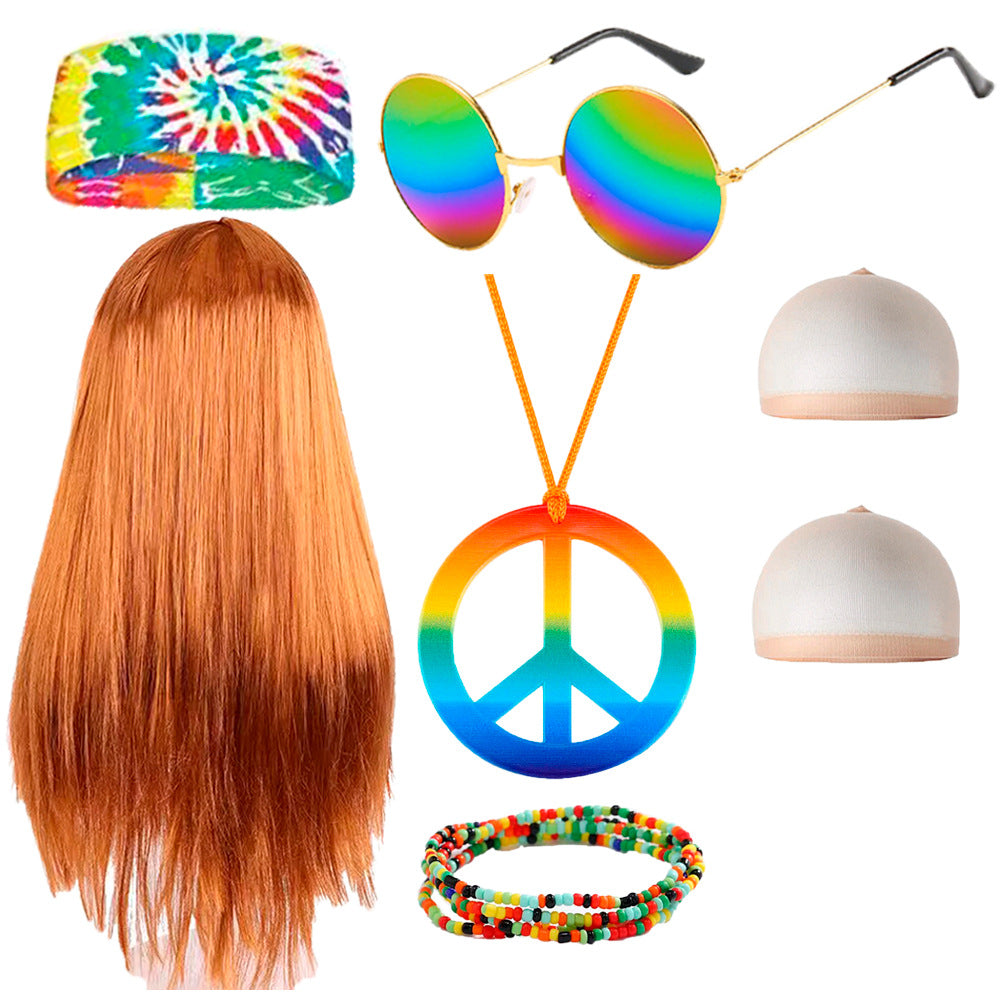 Hippie Rock Brown Long Straight Hair Party Dress Up Performance Cos Wig