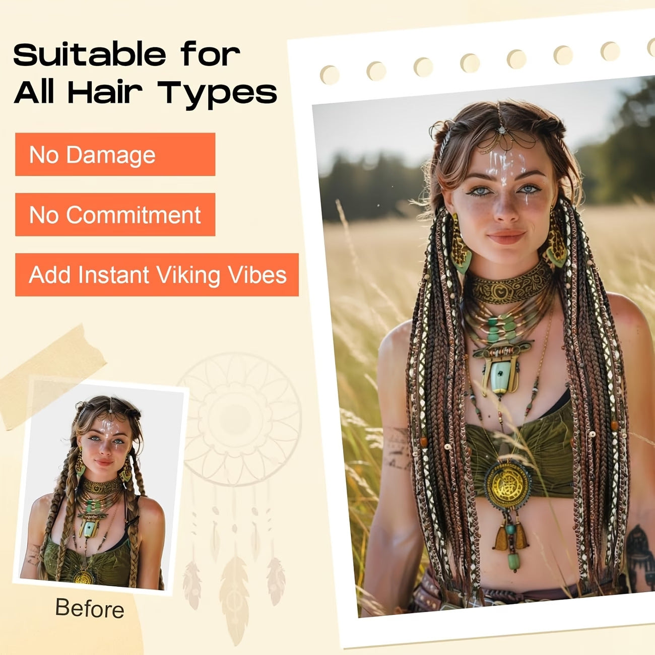 Horse Tail Beads Hand-woven Braid Hair Wig Ponytail