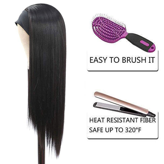 Women's Scarf Ice Silk Hair Band Head Long Straight Wig
