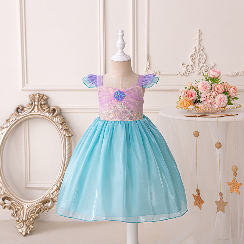 Children's Mermaid Princess Summer Puffy Tulle Skirt Children's Dress