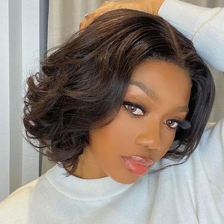 Women's Fashion Mid-length Black Waves Roll Fiber Wig Short Curly Hair