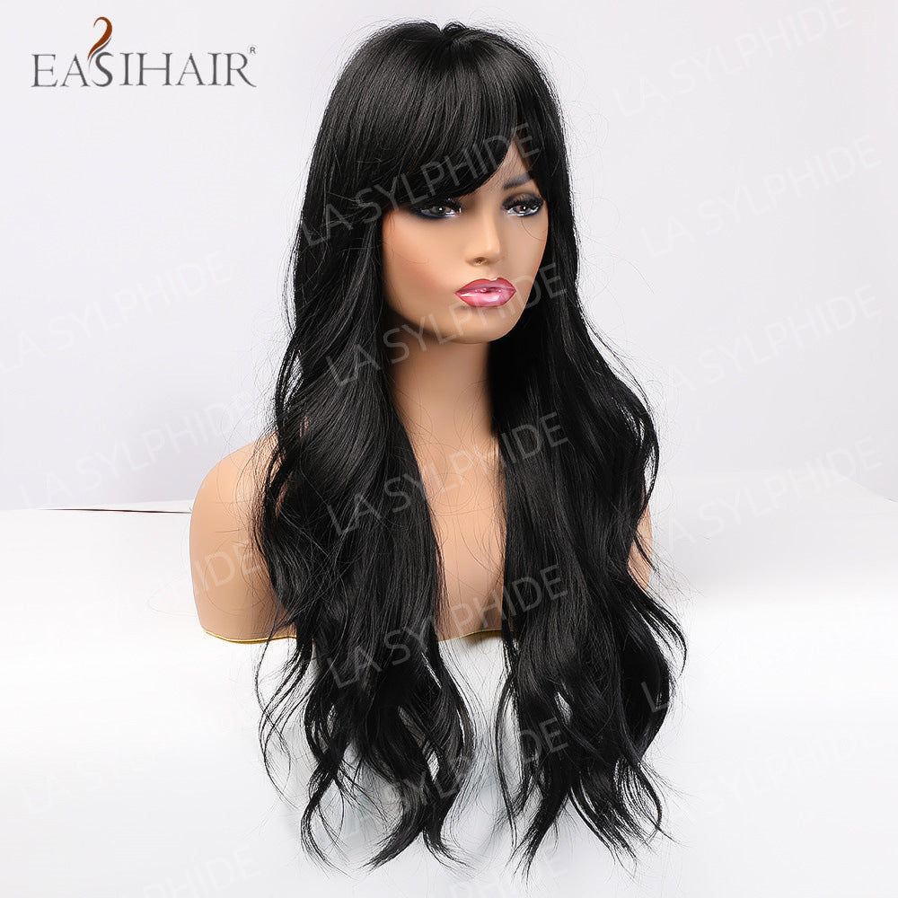 Women's Black Bangs Curly For Fiber Wig Long Curls