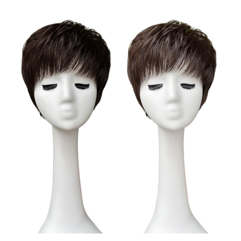 Women's Short Human Cover Natural Texture Hot Mom Lady Real Hair Wig