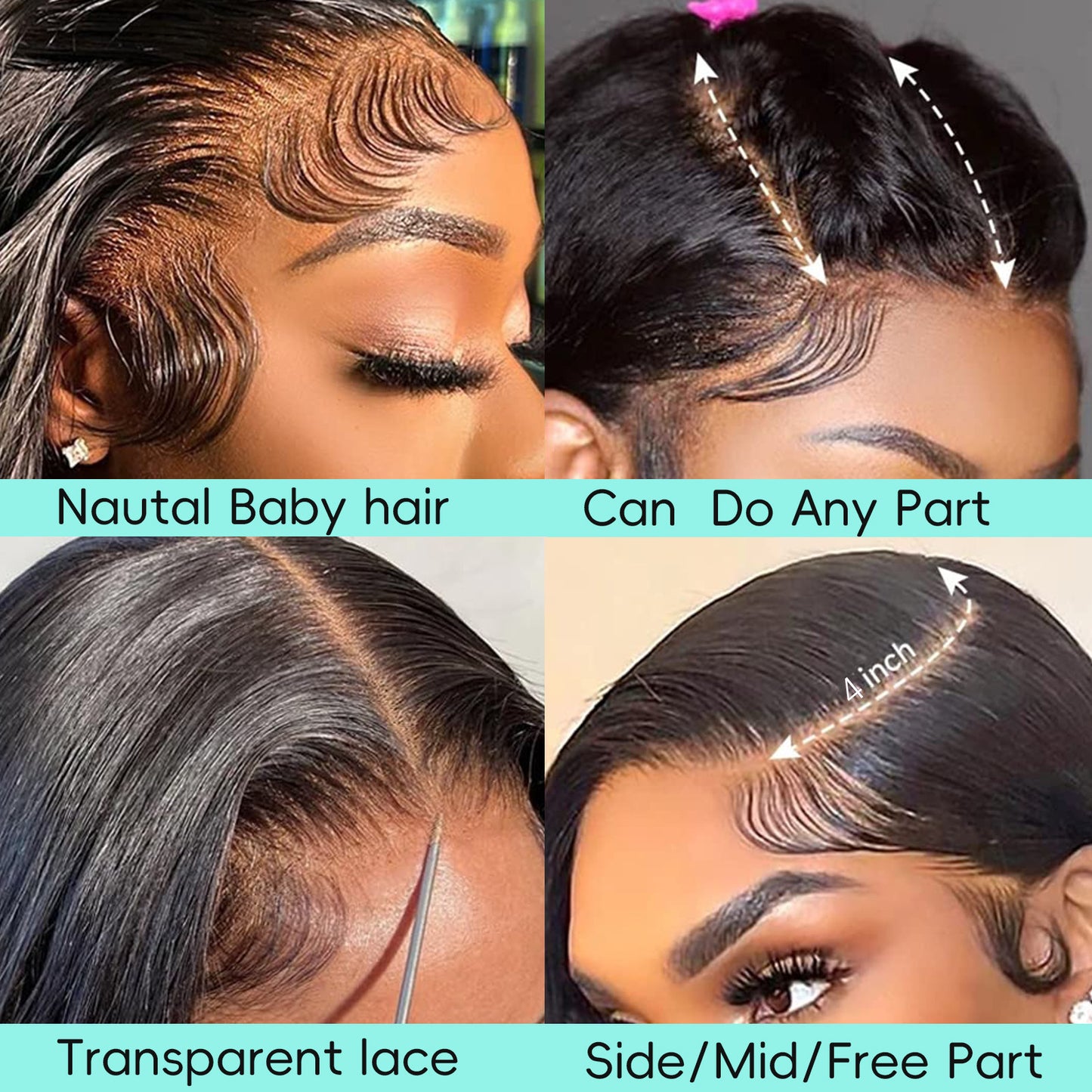 Density Bone Straight Natural Color Human Real Hair Wig