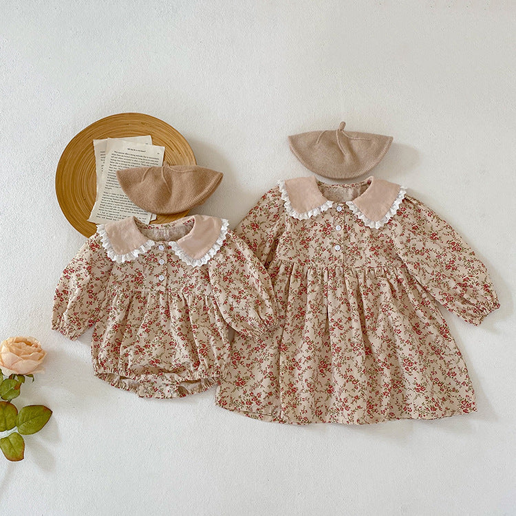 Children's Clothing Floral Romper Doll Collar Sisters Children's Dress