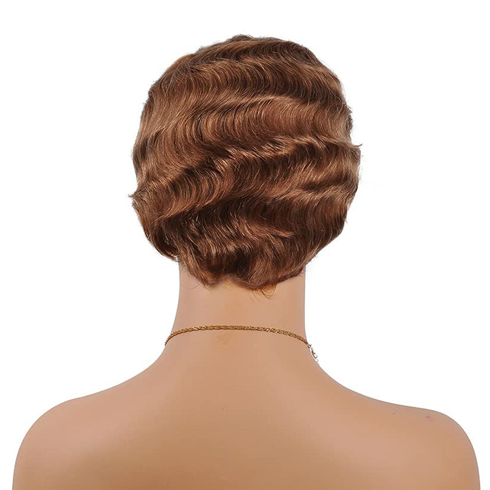 Mechanism Short Human Vintage Head Water Ripple Real Hair Wig