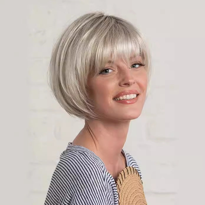 Women's Short Hair Side Bangs Head Cover Fashion Long Straight Wig