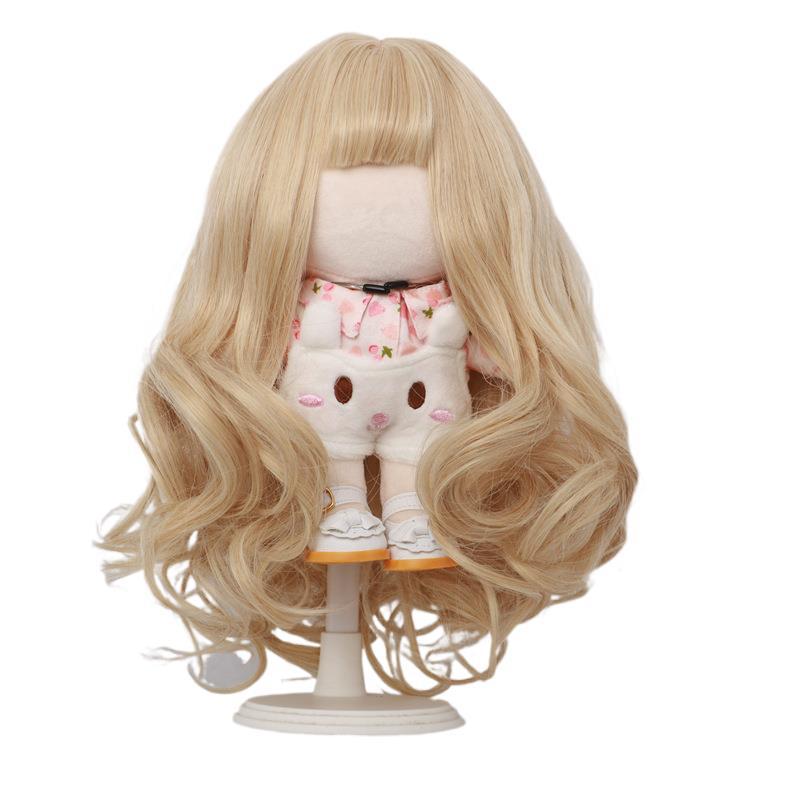 Cotton Doll With Cute Golden Curly Hair Long Straight Wig
