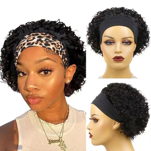 Comfortable Headband Curly Short Human Africa Real Hair Wig