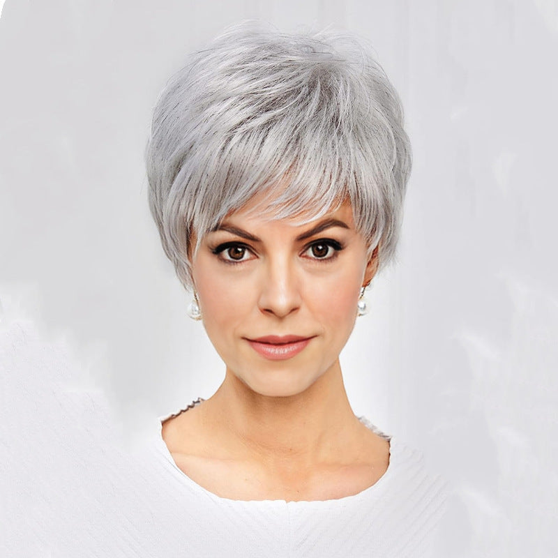 Side Bangs Sier White Short Hair Chemical Long Straight Wig