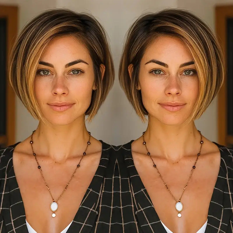 Elegant Graceful Popular Medium Color Labeling Wig Short Straight Hair