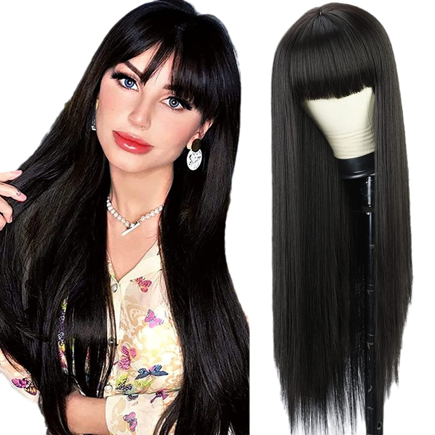 Women's Colorful Bangs Hair Synthetic Wigs Long Straight Wig