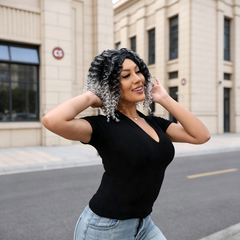 Popular Afro African Small Lace Medium Fashion Fluffy Free Wig Short Curly Hair