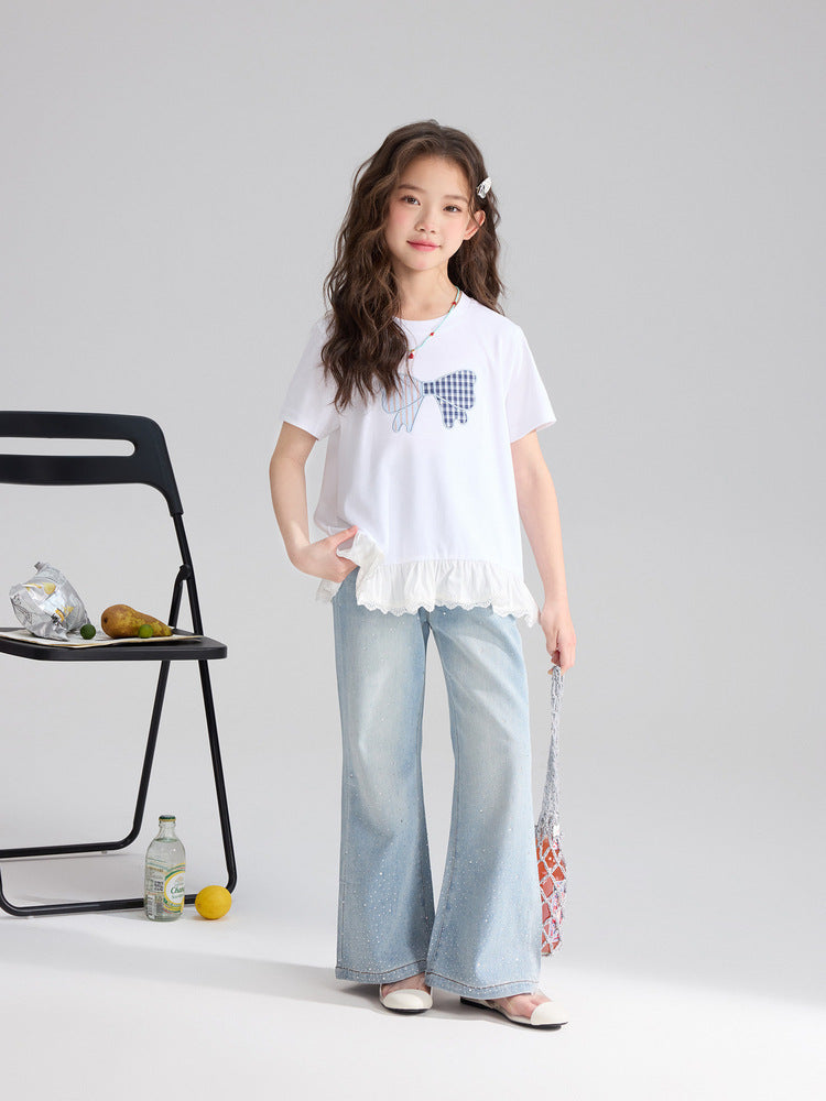 Children's Summer Wear Trousers Slimming Rhinestone Skinny Children's Pants