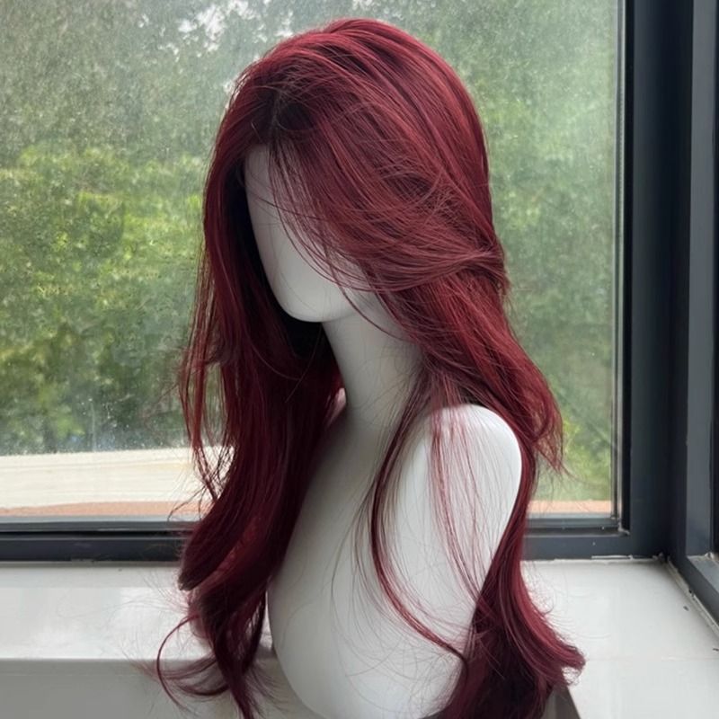 Red Front Lace Big Wave Female Small Medium-sized Long Straight Wig