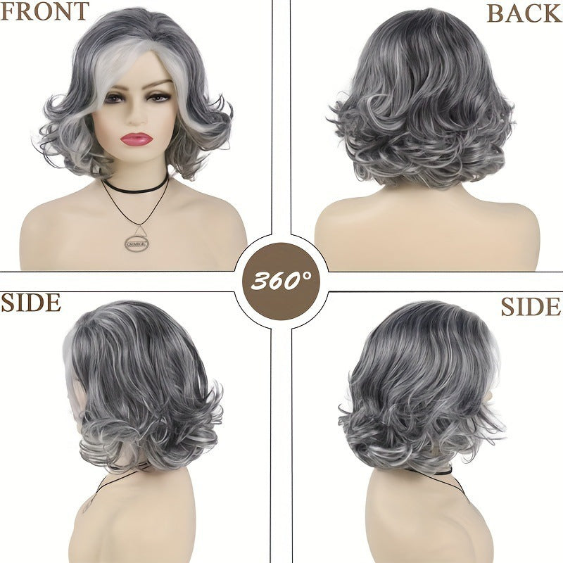 Women's Sier Gray With Bangs Fashion Hairstyle Bob Role Wig Short Curly Hair